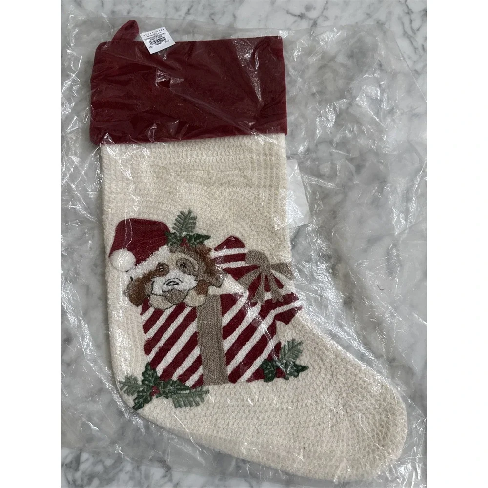 Pottery Barn Holiday Icon Crewel Gift Box Dog Puppy Christmas Stocking Monogram